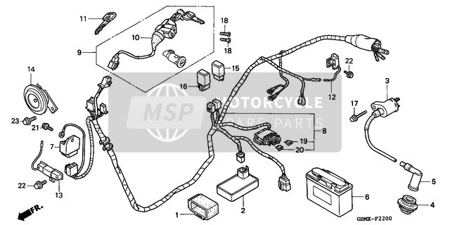 Honda SFX50MM 1999 Mazo de Cables/ Bobina de encendido/Batería para un 1999 Honda SFX50MM